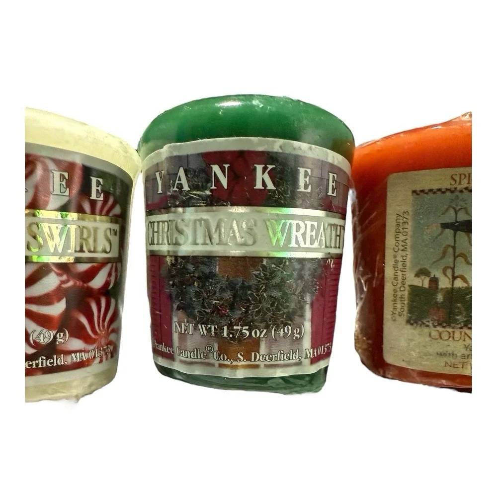 Yankee Candle Votive Set Christmas Wreath‎ Peppermint Swirl Spiced Pumpkin Lot 3